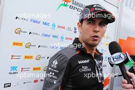 Sergio Perez (MEX) Sahara Force India F1 with the media. 18.06.2015. Formula 1 World Championship, Rd 8, Austrian Grand Prix, Spielberg, Austria, Preparation Day.