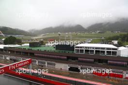 The day starts off cloudy and wet for the 1st day of testing. 23.06.2015. Formula 1 Testing, Day One, Spielberg, Austria, Tuesday.