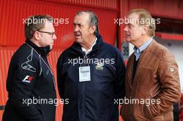 (L to R): Leigh Diffey (AUS) NBC Commentator with David Hobbs (GBR) NBC Commentator with Jonathan Palmer (GBR). 20.02.2015. Formula One Testing, Day Two, Barcelona, Spain.