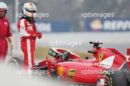 Sebastian Vettel (GER) Ferrari SF15-T spins off the circuit. 21.02.2015. Formula One Testing, Day Three, Barcelona, Spain.