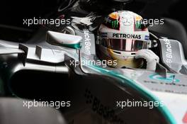 Lewis Hamilton (GBR) Mercedes AMG F1 W06 in the pits. 21.02.2015. Formula One Testing, Day Three, Barcelona, Spain.