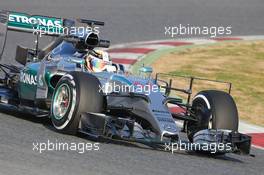 Lewis Hamilton (GBR) Mercedes AMG F1 W06 running sensor equipment. 19.02.2015. Formula One Testing, Day One, Barcelona, Spain.