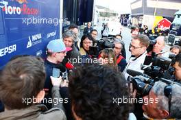 Max Verstappen (NLD) Scuderia Toro Rosso with the media. 19.02.2015. Formula One Testing, Day One, Barcelona, Spain.