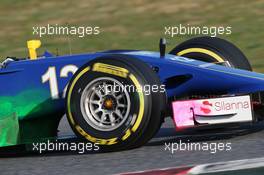 Felipe Nasr (BRA) Sauber C34 running flow-vis paint. 27.02.2015. Formula One Testing, Day Two, Barcelona, Spain.