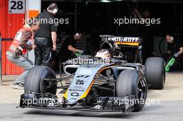 Nico Hulkenberg (GER) Sahara Force India F1 VJM08 leaves the pits. 27.02.2015. Formula One Testing, Day Two, Barcelona, Spain.