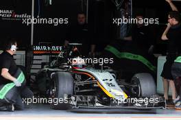 Nico Hulkenberg (GER) Sahara Force India F1 VJM08 leaves the pits. 27.02.2015. Formula One Testing, Day Two, Barcelona, Spain.