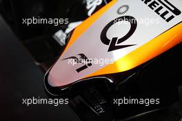 Sahara Force India F1 VJM08 nosecone. 27.02.2015. Formula One Testing, Day Two, Barcelona, Spain.