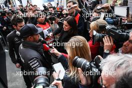 Lewis Hamilton (GBR) Mercedes AMG F1 with the media. 28.02.2015. Formula One Testing, Day Three, Barcelona, Spain.