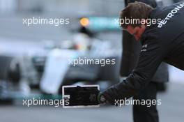 Lewis Hamilton (GBR) Mercedes AMG F1 W06 enters the pit box. 28.02.2015. Formula One Testing, Day Three, Barcelona, Spain.