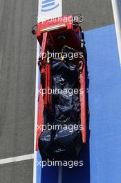 The Scuderia Toro Rosso STR10 of Max Verstappen (NLD) Scuderia Toro Rosso is recovered back to the pits on the back of a truck. 01.03.2015. Formula One Testing, Day Four, Barcelona, Spain.