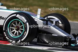 Nico Rosberg (GER) Mercedes AMG F1 W06 running flow-vis paint on the camera mounts. 01.03.2015. Formula One Testing, Day Four, Barcelona, Spain.