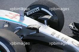 Lewis Hamilton (GBR) Mercedes AMG F1 W06 - nosecone camera mounts. 26.02.2015. Formula One Testing, Day One, Barcelona, Spain.