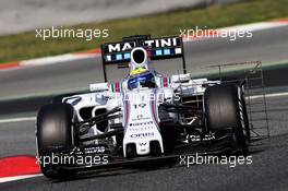 Felipe Massa (BRA) Williams FW37 running sensor equipment. 12.05.2015. Formula 1 Testing, Day One, Barcelona, Spain, Tuesday.