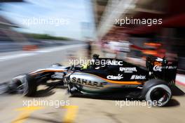 Nick Yelloly (GBR) Sahara Force India F1 VJM08 Test Driver leaves the pits. 12.05.2015. Formula 1 Testing, Day One, Barcelona, Spain, Tuesday.