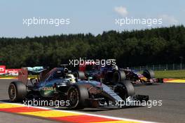 Lewis Hamilton (GBR) Mercedes AMG F1 W06 and Carlos Sainz Jr (ESP) Scuderia Toro Rosso STR10. 21.08.2015. Formula 1 World Championship, Rd 11, Belgian Grand Prix, Spa Francorchamps, Belgium, Practice Day.