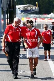 (L to R): John Booth (GBR) Manor Marussia F1 Team Team Principal with Roberto Merhi (ESP) Manor Marussia F1 Team. 21.08.2015. Formula 1 World Championship, Rd 11, Belgian Grand Prix, Spa Francorchamps, Belgium, Practice Day.