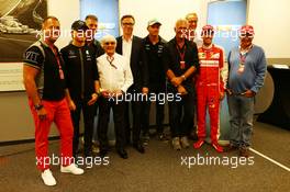 (L to R): Kai Ebel (GER) RTL TV Presenter; Nico Rosberg (GER) Mercedes AMG F1; Bernie Ecclestone (GBR) and Frank Hoffmann (GER) RTL Television Programme Managing Director; Nico Hulkenberg (GER) Sahara Force India F1; Sebastian Vettel (GER) Ferrari; and Niki Lauda (AUT) Mercedes Non-Executive Chairman, as RTL announce a contract extension to show F1 through 2016-17. 21.08.2015. Formula 1 World Championship, Rd 11, Belgian Grand Prix, Spa Francorchamps, Belgium, Practice Day.