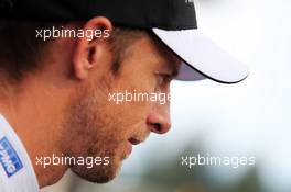 Jenson Button (GBR) McLaren with the media. 21.08.2015. Formula 1 World Championship, Rd 11, Belgian Grand Prix, Spa Francorchamps, Belgium, Practice Day.
