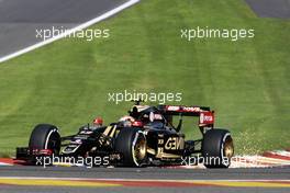 Pastor Maldonado (VEN) Lotus F1 E23 sends sparks flying. 21.08.2015. Formula 1 World Championship, Rd 11, Belgian Grand Prix, Spa Francorchamps, Belgium, Practice Day.