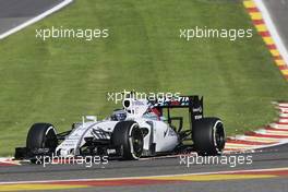 Valtteri Bottas (FIN) Williams FW37 sends sparks flying. 21.08.2015. Formula 1 World Championship, Rd 11, Belgian Grand Prix, Spa Francorchamps, Belgium, Practice Day.