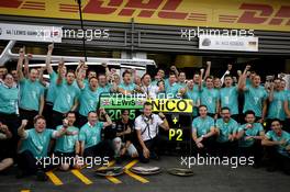 Race winner Lewis Hamilton (GBR) Mercedes AMG F1 celebrates with the team. 23.08.2015. Formula 1 World Championship, Rd 13, Belgian Grand Prix, Spa Francorchamps, Belgium, Race Day.