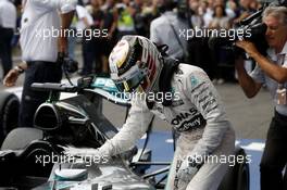 Race winner Lewis Hamilton (GBR) Mercedes AMG F1 celebrates in parc ferme. 23.08.2015. Formula 1 World Championship, Rd 13, Belgian Grand Prix, Spa Francorchamps, Belgium, Race Day.