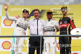 1st place Lewis Hamilton (GBR) Mercedes AMG F1 2nd place Nico Rosberg (GER) Mercedes AMG F1 and 3rd place Romain Grosjean (FRA) Lotus F1 E23. 23.08.2015. Formula 1 World Championship, Rd 13, Belgian Grand Prix, Spa Francorchamps, Belgium, Race Day.