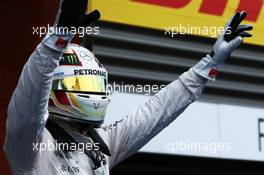 Race winner Lewis Hamilton (GBR) Mercedes AMG F1 celebrates in parc ferme. 23.08.2015. Formula 1 World Championship, Rd 13, Belgian Grand Prix, Spa Francorchamps, Belgium, Race Day.