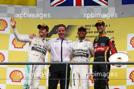 1st place Lewis Hamilton (GBR) Mercedes AMG F1 2nd place Nico Rosberg (GER) Mercedes AMG F1 and 3rd place Romain Grosjean (FRA) Lotus F1 E23. 23.08.2015. Formula 1 World Championship, Rd 13, Belgian Grand Prix, Spa Francorchamps, Belgium, Race Day.