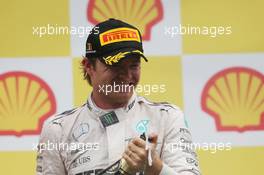 Nico Rosberg (GER) Mercedes AMG F1 celebrates his second position on the podium. 23.08.2015. Formula 1 World Championship, Rd 13, Belgian Grand Prix, Spa Francorchamps, Belgium, Race Day.