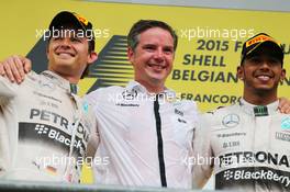 Second placed Nico Rosberg (GER) Mercedes AMG F1 with race winner Lewis Hamilton (GBR) Mercedes AMG F1 on the podium. 23.08.2015. Formula 1 World Championship, Rd 13, Belgian Grand Prix, Spa Francorchamps, Belgium, Race Day.