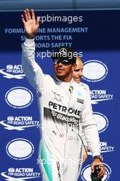 Lewis Hamilton (GBR) Mercedes AMG F1 celebrates his pole position in parc ferme. 22.08.2015. Formula 1 World Championship, Rd 11, Belgian Grand Prix, Spa Francorchamps, Belgium, Qualifying Day.