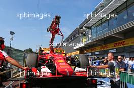 The Ferrari SF15-T of Kimi Raikkonen (FIN) Ferrari is recovered back to the pits on the back of a truck after qualifying. 22.08.2015. Formula 1 World Championship, Rd 11, Belgian Grand Prix, Spa Francorchamps, Belgium, Qualifying Day.