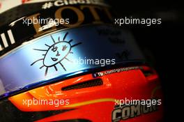 The helmet of Romain Grosjean (FRA) Lotus F1 Team. 22.08.2015. Formula 1 World Championship, Rd 11, Belgian Grand Prix, Spa Francorchamps, Belgium, Qualifying Day.