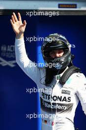 Nico Rosberg (GER) Mercedes AMG F1 celebrates his second position in qualifying parc ferme. 22.08.2015. Formula 1 World Championship, Rd 11, Belgian Grand Prix, Spa Francorchamps, Belgium, Qualifying Day.