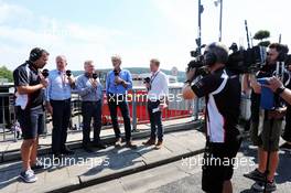 (L to R): Ted Kravitz (GBR) Sky Sports Pitlane Reporter with Martin Brundle (GBR) Sky Sports Commentator; Johnny Herbert (GBR) Sky Sports F1 Presenter; Damon Hill (GBR) Sky Sports Presenter; and Simon Lazenby (GBR) Sky Sports F1 TV Presenter. 22.08.2015. Formula 1 World Championship, Rd 11, Belgian Grand Prix, Spa Francorchamps, Belgium, Qualifying Day.