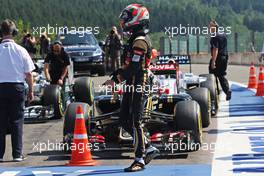 Romain Grosjean (FRA) Lotus F1 Team in parc ferme. 22.08.2015. Formula 1 World Championship, Rd 11, Belgian Grand Prix, Spa Francorchamps, Belgium, Qualifying Day.