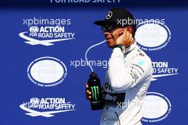 Lewis Hamilton (GBR) Mercedes AMG F1 celebrates his pole position in parc ferme. 22.08.2015. Formula 1 World Championship, Rd 11, Belgian Grand Prix, Spa Francorchamps, Belgium, Qualifying Day.