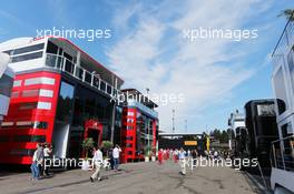 Ferrari motorhome in the paddock. 23.08.2015. Formula 1 World Championship, Rd 13, Belgian Grand Prix, Spa Francorchamps, Belgium, Race Day.