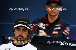 Fernando Alonso (ESP) McLaren in the FIA Press Conference. 20.08.2015. Formula 1 World Championship, Rd 11, Belgian Grand Prix, Spa Francorchamps, Belgium, Preparation Day.