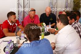Roberto Merhi (ESP) Manor Marussia F1 Team with the media. 20.08.2015. Formula 1 World Championship, Rd 11, Belgian Grand Prix, Spa Francorchamps, Belgium, Preparation Day.