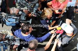 Nico Hulkenberg (GER) Sahara Force India F1 with the media. 20.08.2015. Formula 1 World Championship, Rd 11, Belgian Grand Prix, Spa Francorchamps, Belgium, Preparation Day.