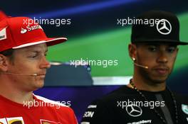 (L to R): Kimi Raikkonen (FIN) Ferrari and Lewis Hamilton (GBR) Mercedes AMG F1 in the FIA Press Conference. 20.08.2015. Formula 1 World Championship, Rd 11, Belgian Grand Prix, Spa Francorchamps, Belgium, Preparation Day.