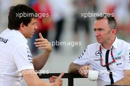 Toto Wolf (AuT), Mercedes GP and Paddy Lowe (GBR) Mercedes AMG F1 Executive Director (Technical)  16.04.2015. Formula 1 World Championship, Rd 4, Bahrain Grand Prix, Sakhir, Bahrain, Preparation Day.