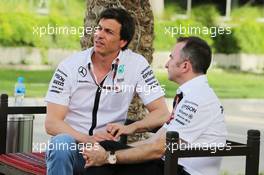 (L to R): Toto Wolff (GER) Mercedes AMG F1 Shareholder and Executive Director with Paddy Lowe (GBR) Mercedes AMG F1 Executive Director (Technical). 16.04.2015. Formula 1 World Championship, Rd 4, Bahrain Grand Prix, Sakhir, Bahrain, Preparation Day.