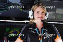 Bernadette Collins (GBR) Sahara Force India F1 Team Performance and Strategy Engineer. 13.11.2015. Formula 1 World Championship, Rd 18, Brazilian Grand Prix, Sao Paulo, Brazil, Practice Day.
