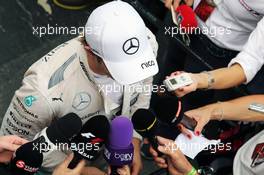 Nico Rosberg (GER) Mercedes AMG F1 with the media. 13.11.2015. Formula 1 World Championship, Rd 18, Brazilian Grand Prix, Sao Paulo, Brazil, Practice Day.