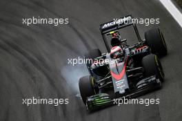 Jenson Button (GBR) McLaren MP4-30 locks up under braking. 13.11.2015. Formula 1 World Championship, Rd 18, Brazilian Grand Prix, Sao Paulo, Brazil, Practice Day.