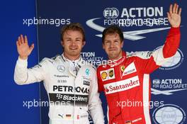 Pole for Nico Rosberg (GER) Mercedes and 3rd for Sebastian Vettel (GER) Ferrari. 14.11.2015. Formula 1 World Championship, Rd 18, Brazilian Grand Prix, Sao Paulo, Brazil, Qualifying Day.