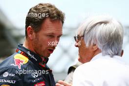 (L to R): Christian Horner (GBR) Red Bull Racing Team Principal with Bernie Ecclestone (GBR). 14.11.2015. Formula 1 World Championship, Rd 18, Brazilian Grand Prix, Sao Paulo, Brazil, Qualifying Day.